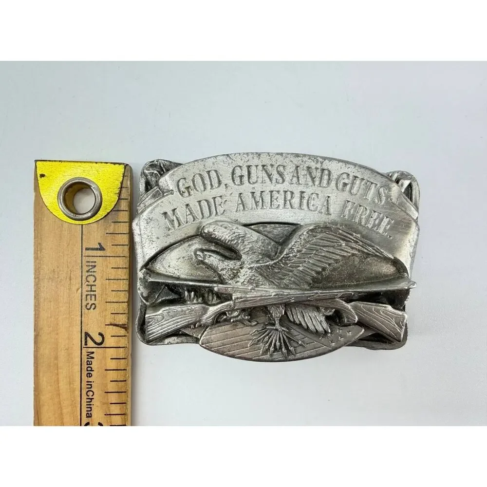 Vintage 1983 Siskiyou God Guns And Guts Belt Buckle Eagle Rifle USA